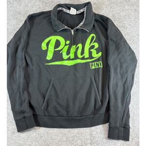 Victorias Secret PINK Sweatshirt Womens Large Black Graphic 1/4 Zip Athleisure